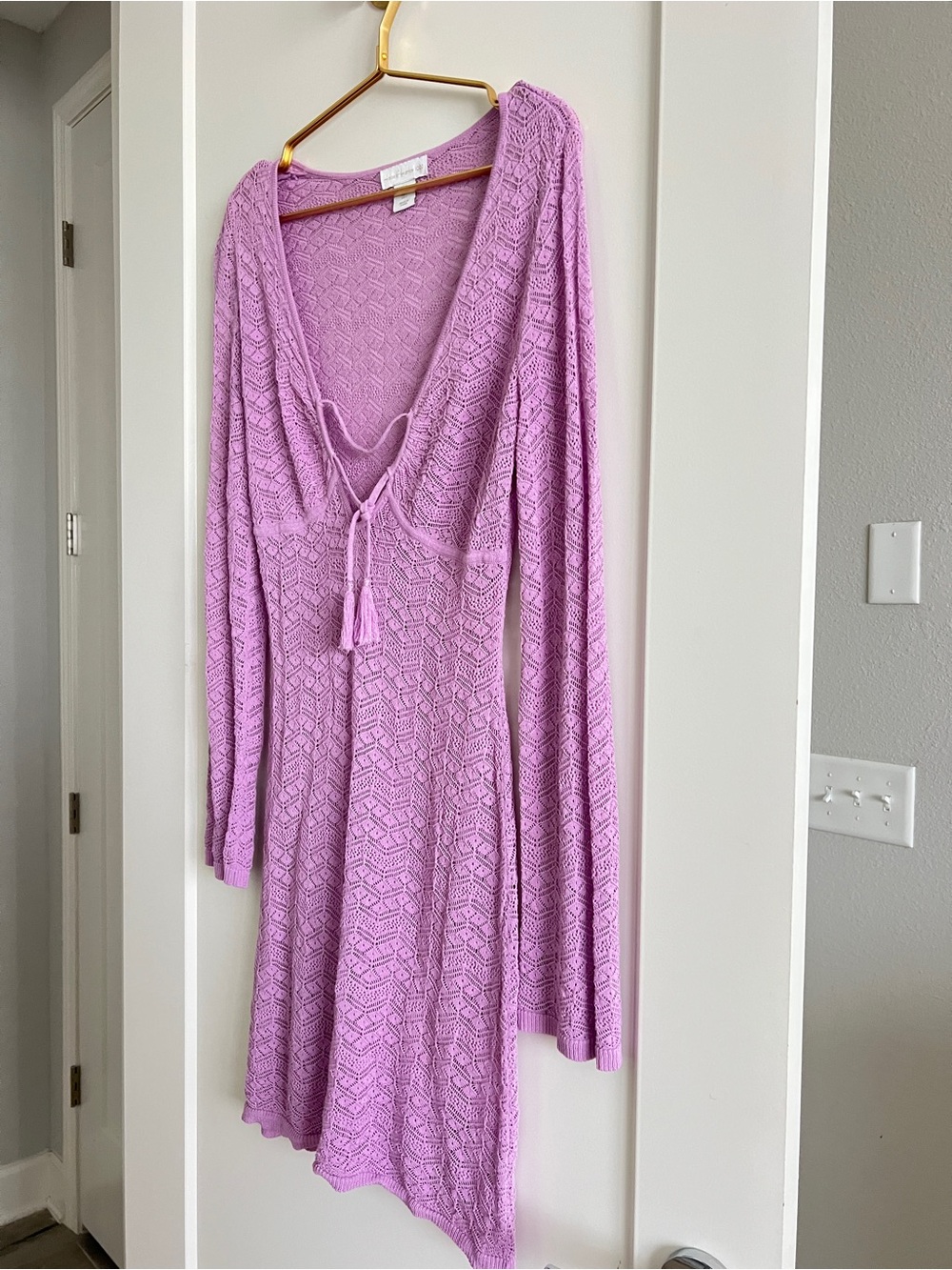 House of Harlow 1960 Lavender Crochet Bell Sleeve Cover Up Dress Size Small - Picture 7 of 15
